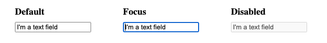 Screenshot der Standard-, fokussierten und deaktivierten Text Eingabe in Chrome auf macOS