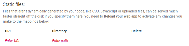 PythonAnywhere Statische Dateien Sektion des Web-Tabs